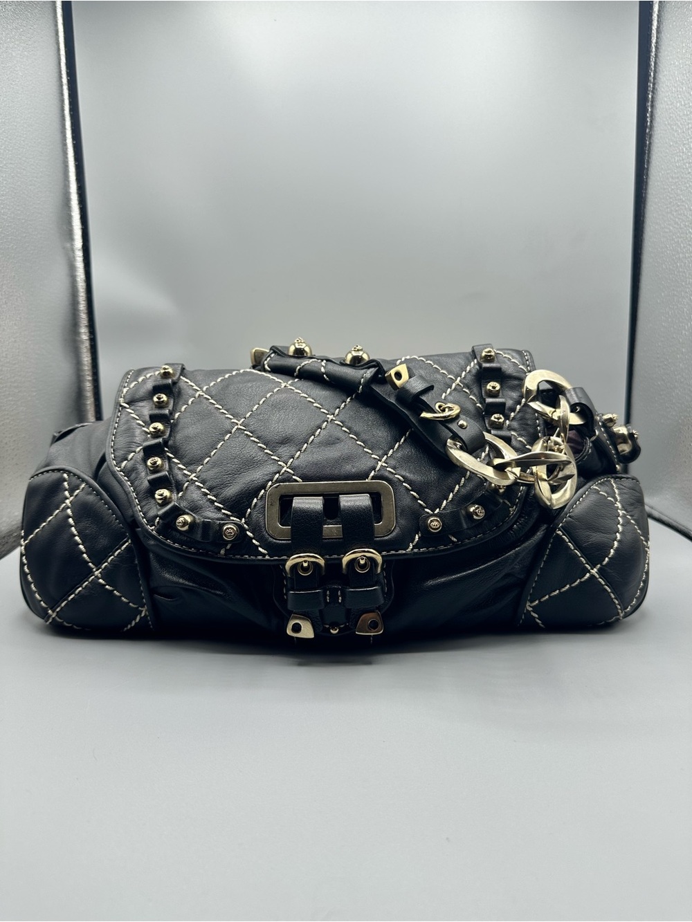 Juicy Couture Black Quilted Satchel with Gold Hardware